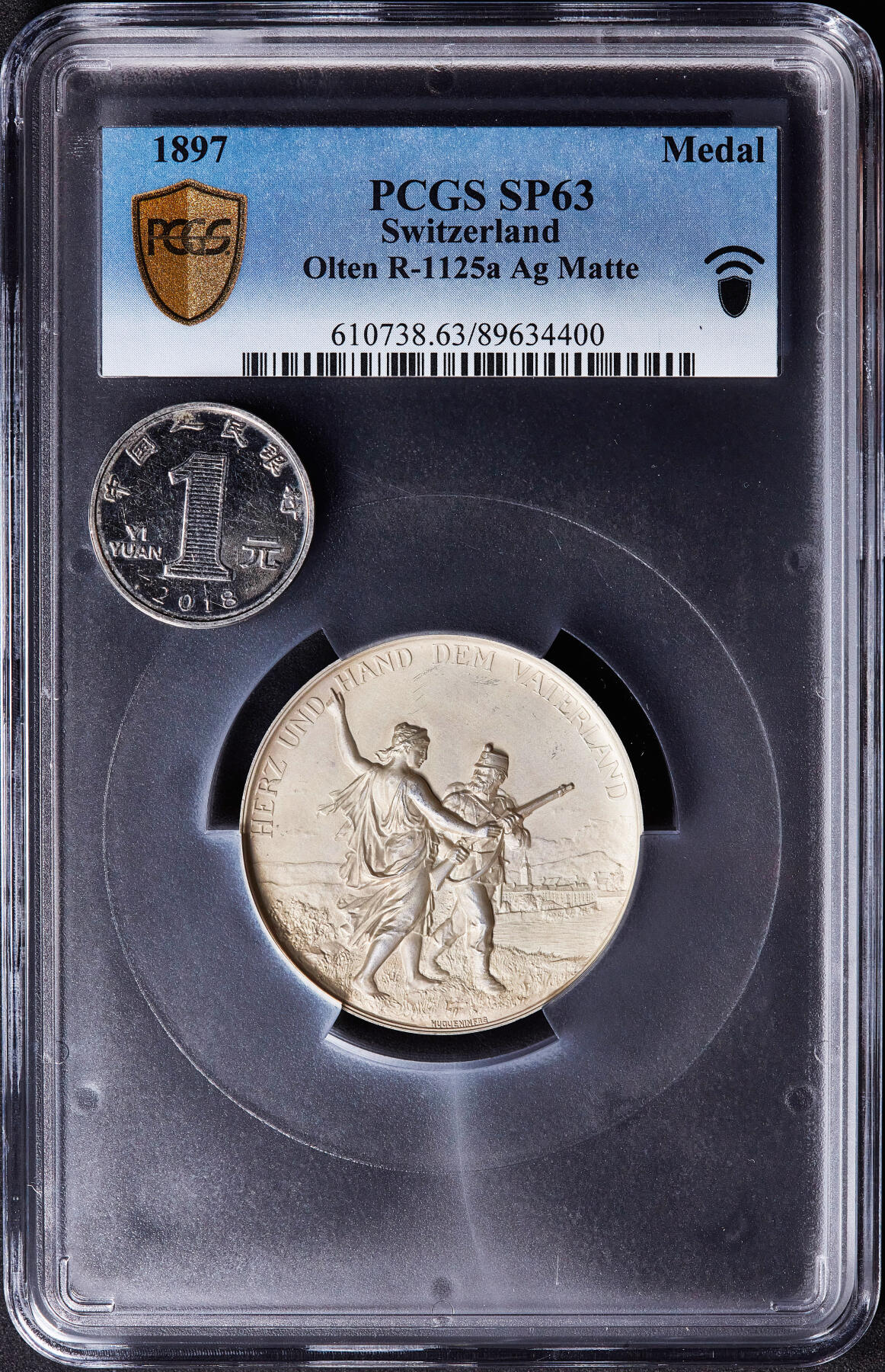 【俄甄集藏】满园春色-2026年(051)04-22星期三 晚 19:30 全场包邮 瑞士1897年纪念索洛图恩-奥尔滕射击节大银章，PCGS SP63，黄油彩包浆，高浮雕，经典品种，直径：45mm