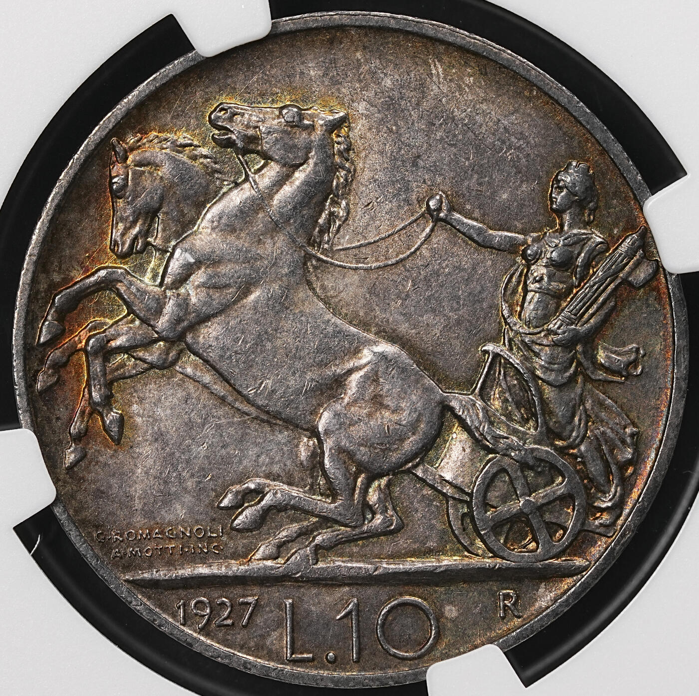修遠堂世界钱币第111期 NGC MS62  1927年意大利马车10里拉银币