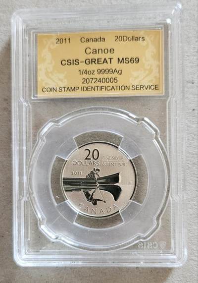 【币将精彩】世界钱币拍卖拍卖（2026-4-28） 克劳斯获奖币加拿大2011年独木舟银币信泰评级