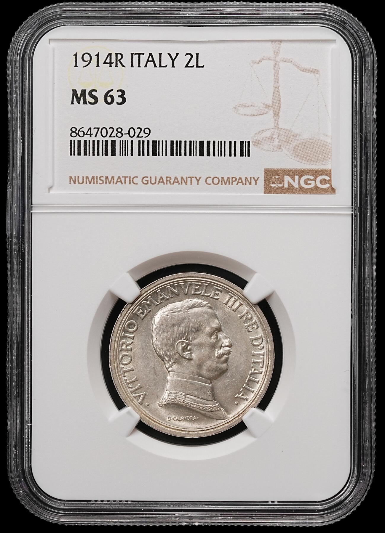 修遠堂世界钱币第111期 NGC MS63 1914年意大利马车2里拉银币