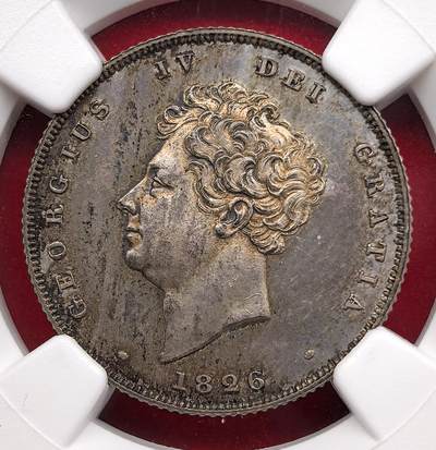 凡希社世界钱币微拍第三百二十二期 - 荐！1826英国乔治四世精铸先令NGC-PF64，英伦灰彩，侧光下呈现漂亮的橙红钴蓝色氧化，质感油润，视觉一流！一枚PF65的同品种先令在今年一月份的HA拍卖中以$3416落槌。（视频参考）