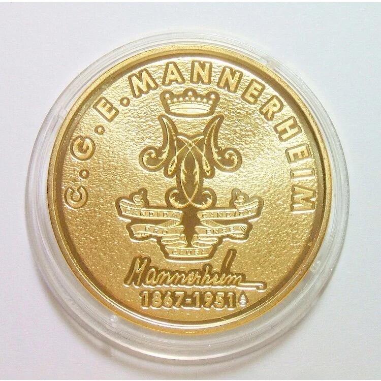 【旋风钱币】4月18日19:00准时开拍 精美欧洲币章、银币银章、第三帝国钱币等 全场包邮！ 芬兰国父曼纳海姆元帅+二战苏芬战争 高浮雕精制大镀金章 40MM