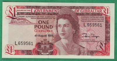 直布罗陀1988年1镑 钻石号(无347) 欧洲纸币 实物图 UNC  - 直布罗陀1988年1镑 钻石号(无347) 欧洲纸币 实物图 UNC 