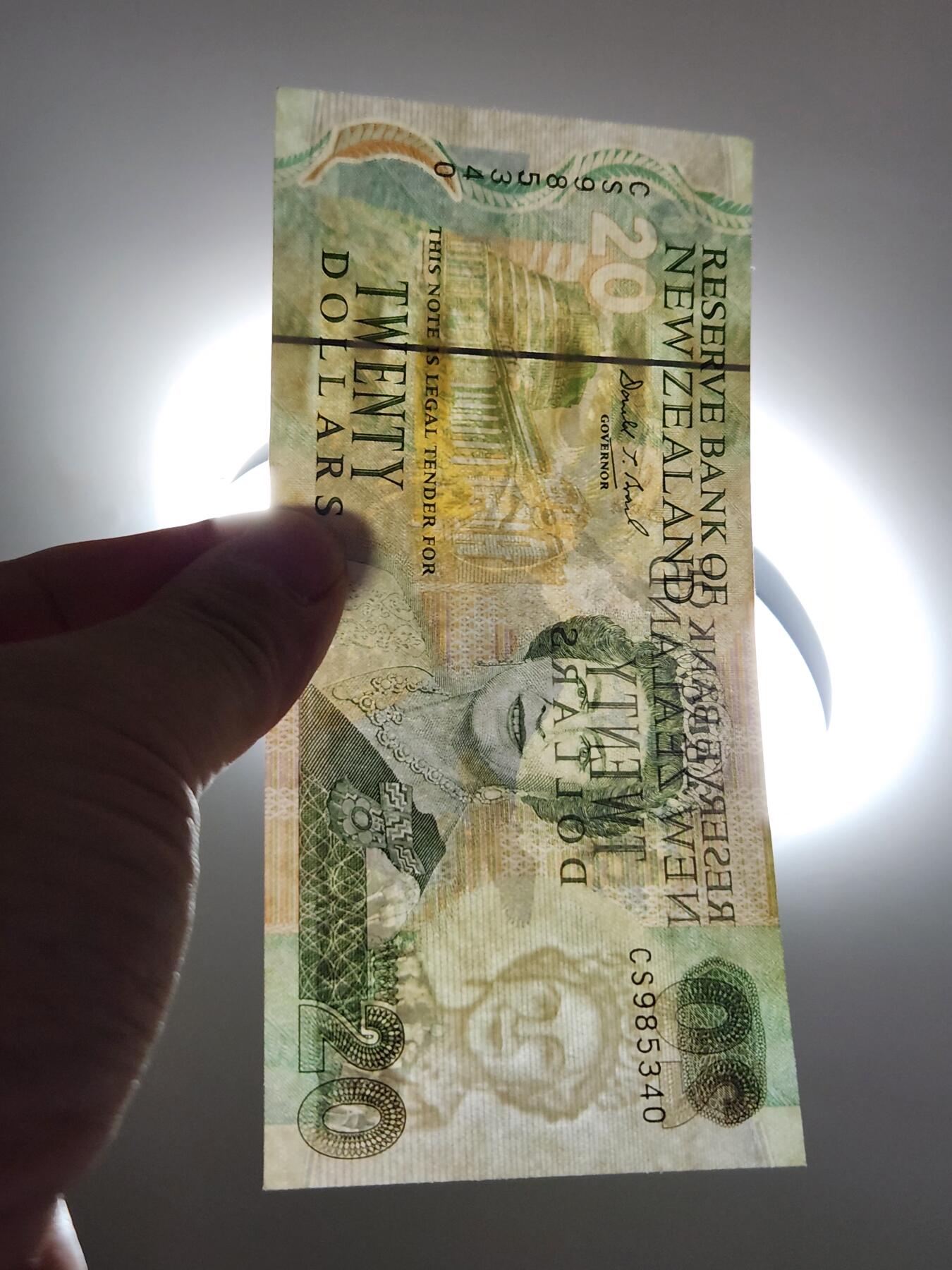 4月11号晚上8点 中外纸币自动截拍第55场  新西兰1992年版20元纸币（猎鹰）蓝山 几乎全新