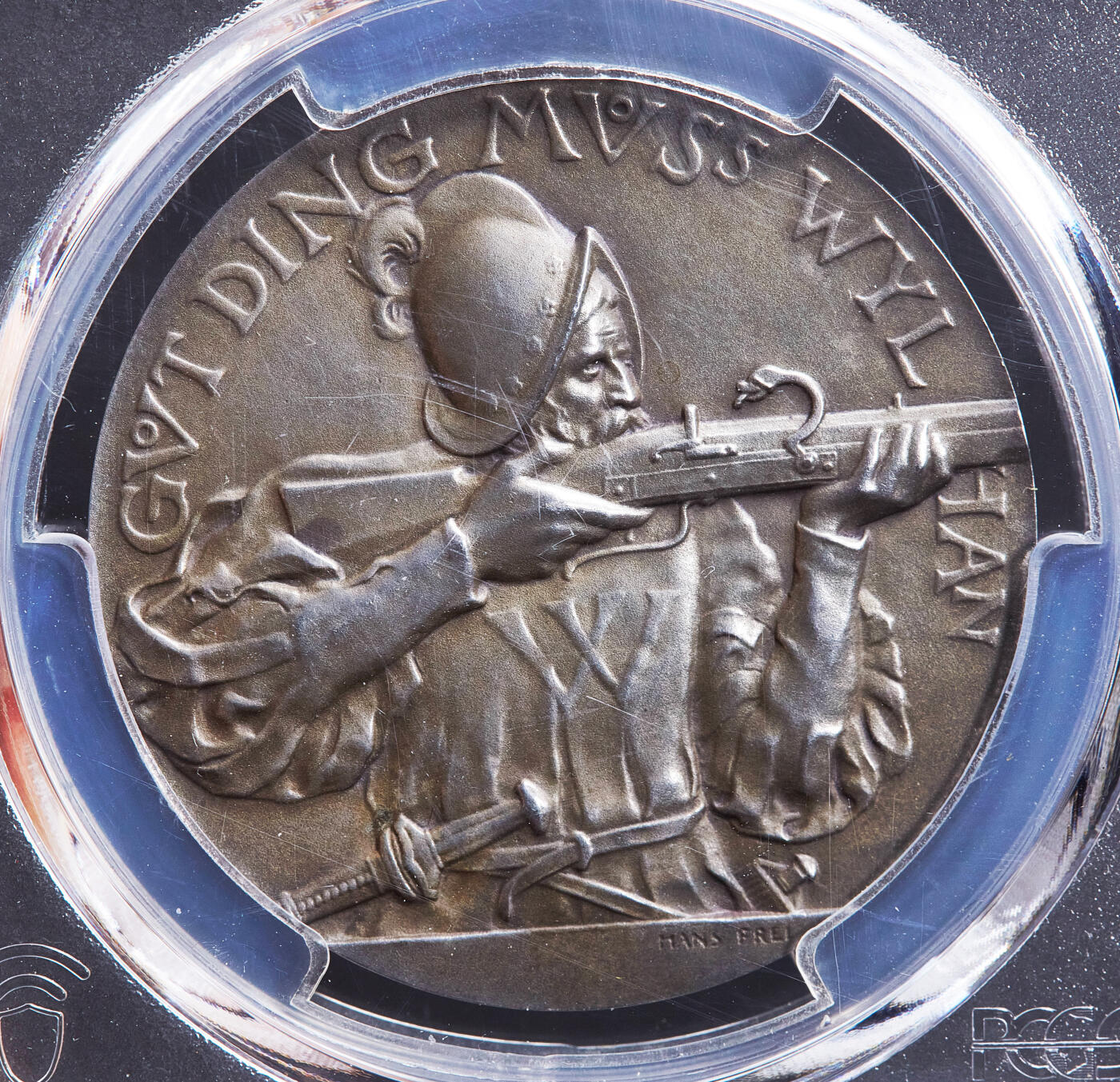 【俄甄集藏】满园春色-2026年(051)04-22星期三 晚 19:30 全场包邮 瑞士1901年纪念圣加伦射击节大银章，PCGS SP63，黄油彩老包浆，高浮雕，小熊，设计精美