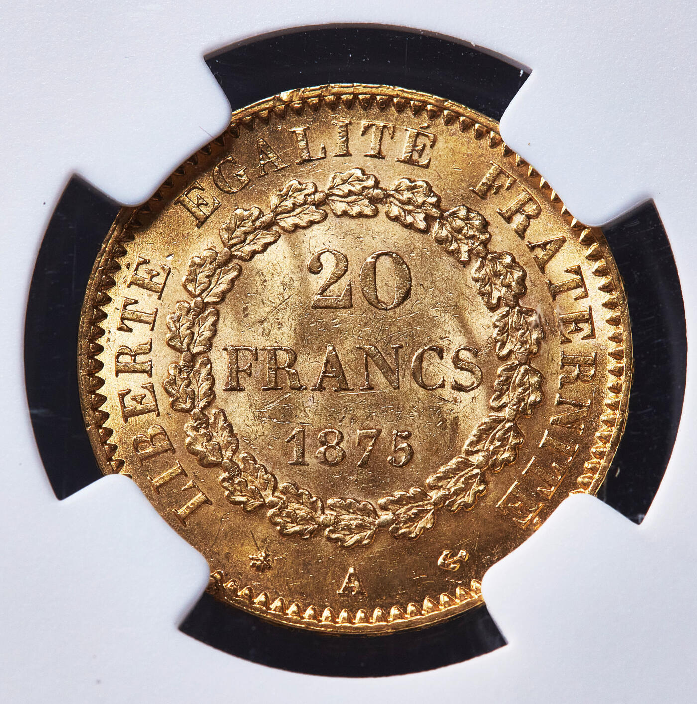 【俄甄集藏】满园春色-2026年(051)04-22星期三 晚 19:30 全场包邮 法国1875年第三共和国A版天使20法郎金币，NGC MS62，重6.4516克，900金，转光品相