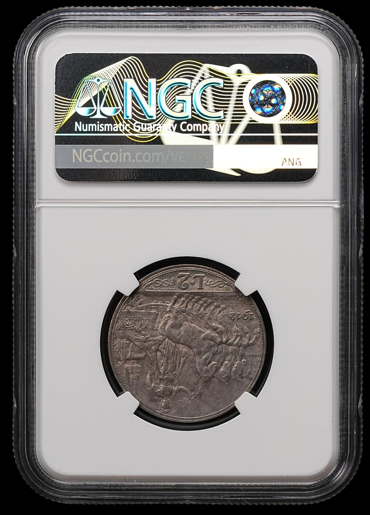 修遠堂世界钱币第111期 NGC MS63 1912年意大利圈版马车2里拉银币，少见品种，纸袋包浆