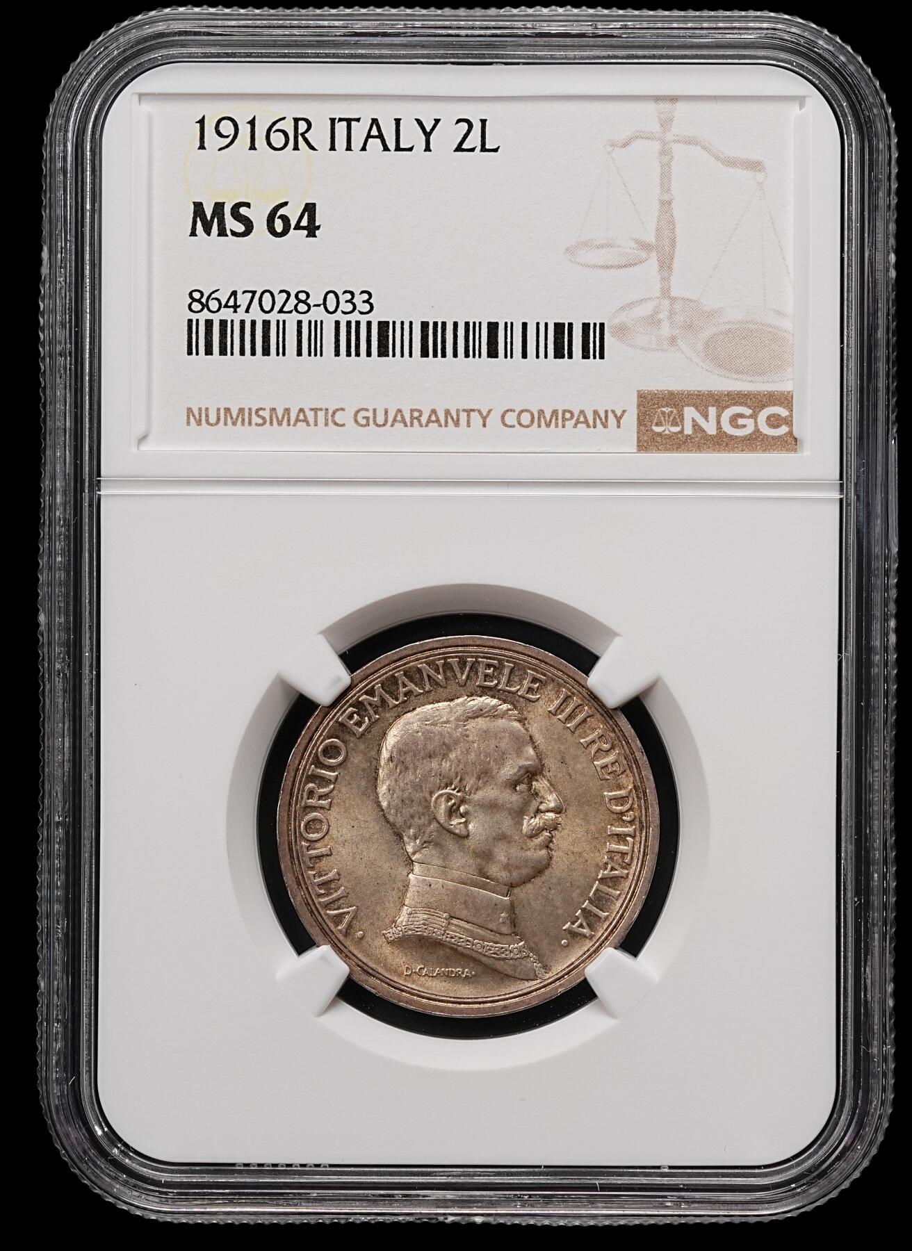 修遠堂世界钱币第111期 NGC MS64  1916年意大利马车2里拉银币