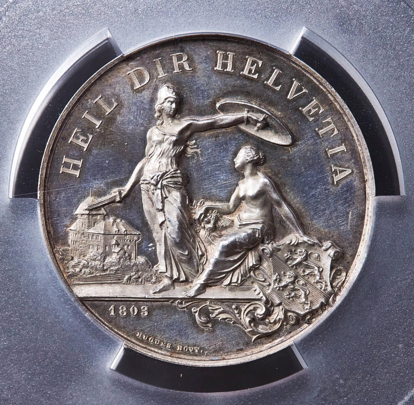 【俄甄集藏】满园春色-2026年(051)04-22星期三 晚 19:30 全场包邮 瑞士1890年纪念图尔高射击节大银章，PCGS SP63，黄油彩包浆，高浮雕，类精制底板，经典品种，直径：45mm