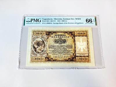 【Blue Auction】世界纸币精拍第808期——18级TOP拍卖/信誉/品质/专业/高效💫 - 【A冠 倒置号】南斯拉夫 1944年1000Lir PMG66EPQ 