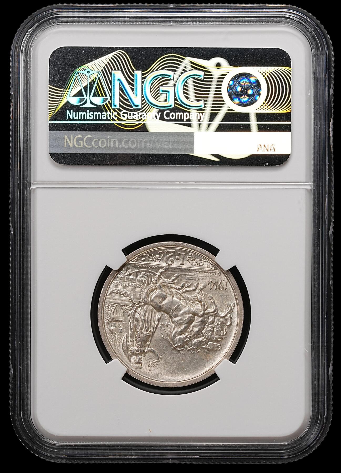 修遠堂世界钱币第111期 NGC MS63 1914年意大利马车2里拉银币