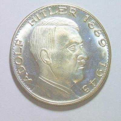 德国第三帝国1945年 元首+鹰徽高浮雕精制镀银章 35MM - 德国第三帝国1945年 元首+鹰徽高浮雕精制镀银章 35MM