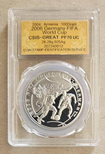 【币将精彩】世界钱币拍卖拍卖（2026-4-22） 亚美尼亚2004年德国世界杯银币信泰评级