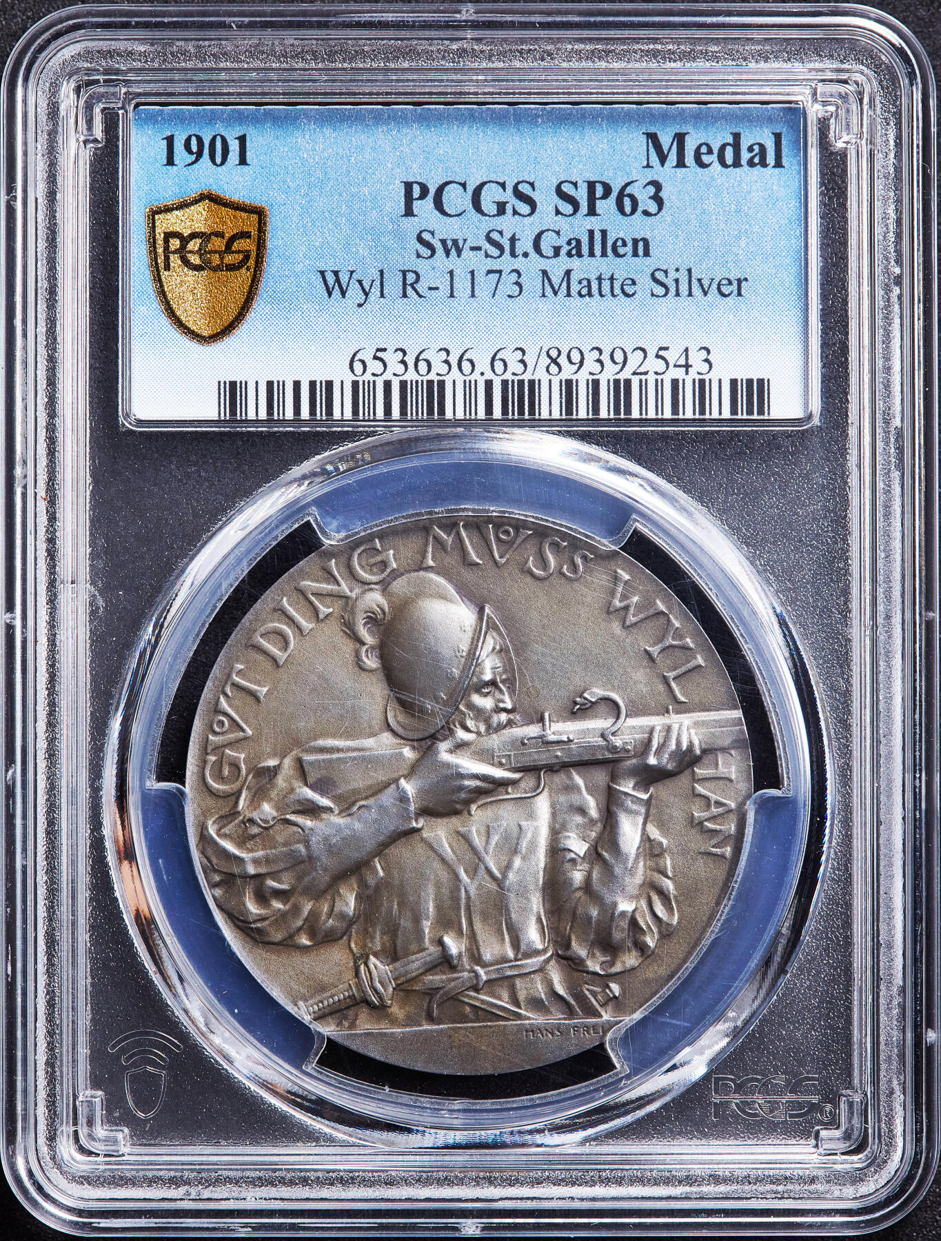 【俄甄集藏】满园春色-2026年(051)04-22星期三 晚 19:30 全场包邮 瑞士1901年纪念圣加伦射击节大银章，PCGS SP63，黄油彩老包浆，高浮雕，小熊，设计精美
