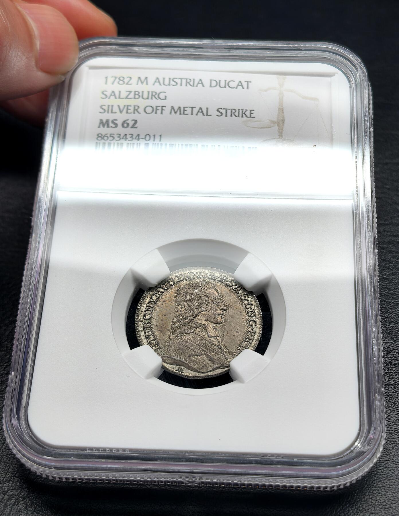 凡希社世界钱币微拍第三百二十二期 1782M奥地利萨尔茨堡主教区杜卡特金币银质错铸币NGC-MS62