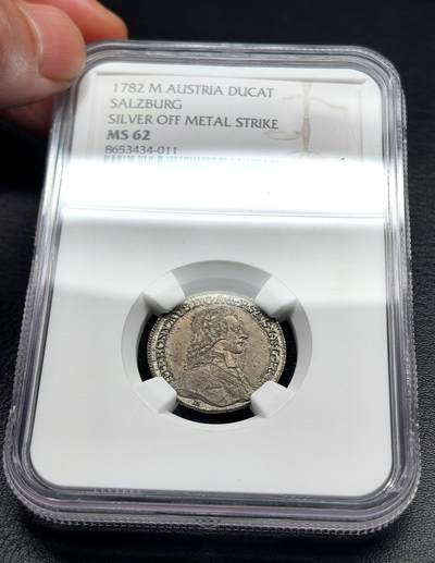 凡希社世界钱币微拍第三百二十二期 - 1782M奥地利萨尔茨堡主教区杜卡特金币银质错铸币NGC-MS62