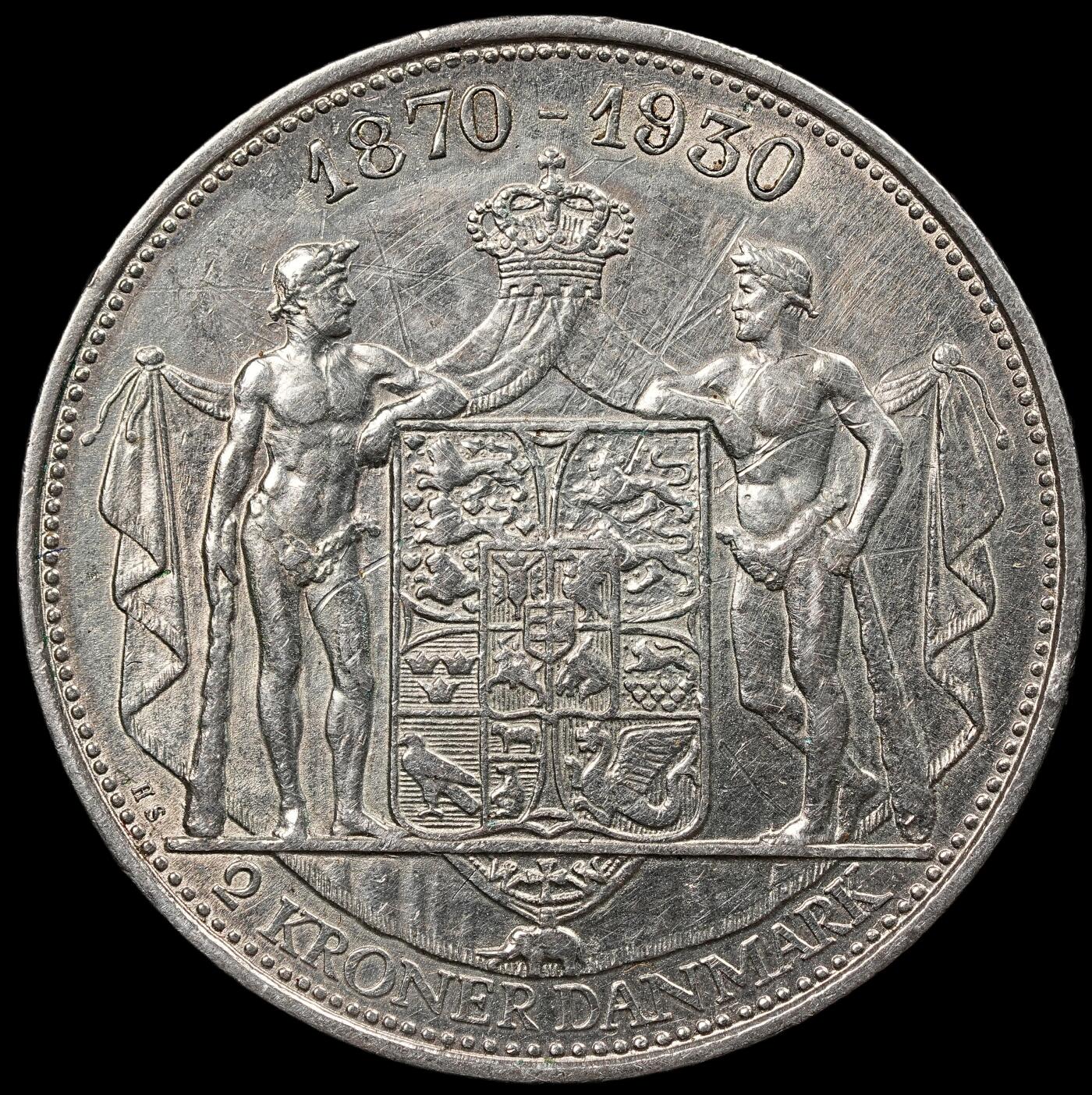 修遠堂世界钱币第111期 1930年丹麦国王60大寿纪念2克朗银币 15g，含银80%，币面有划痕