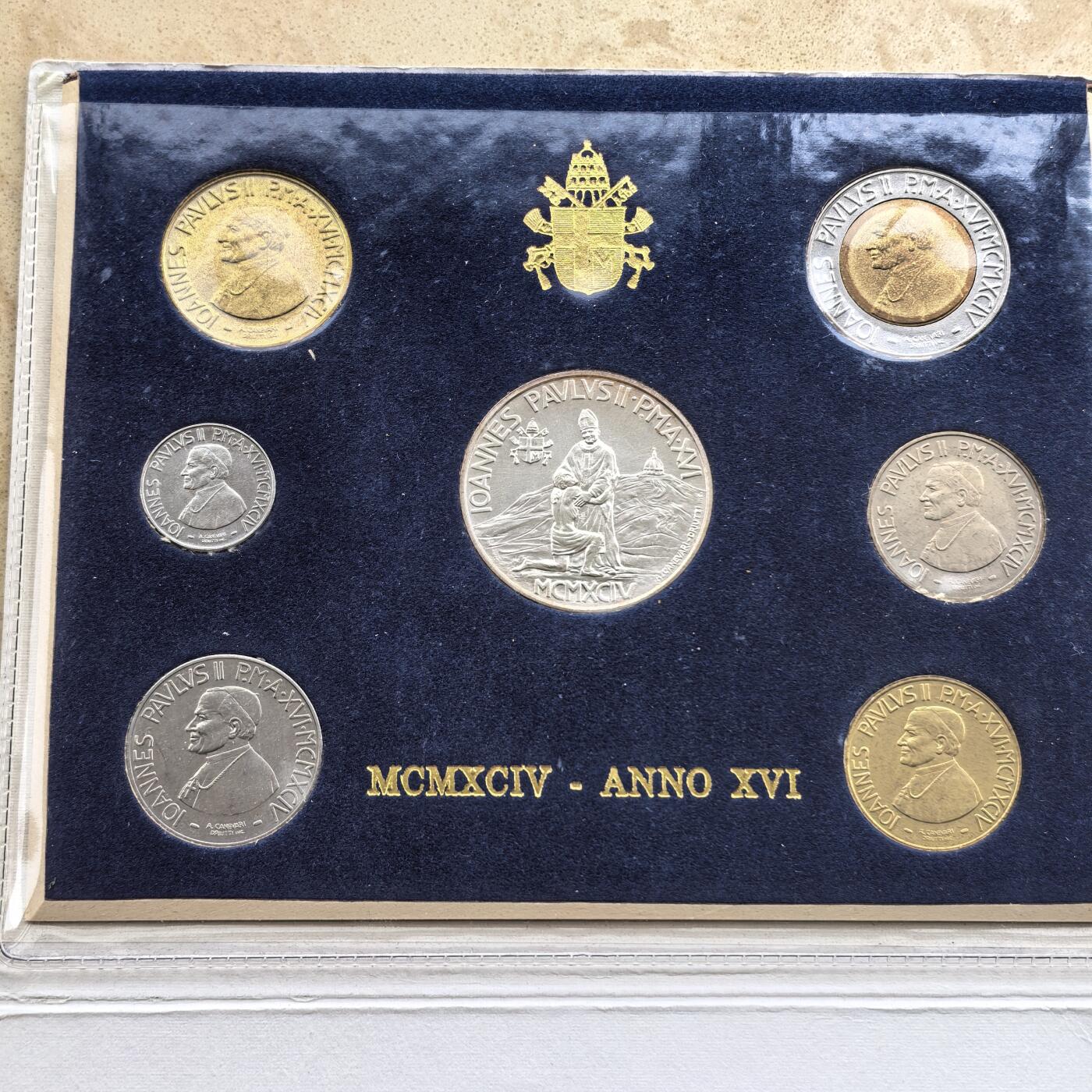 道一币馆币章第一百七十四场 原包装 梵蒂冈1994年清年套币七枚 含1000里拉银币