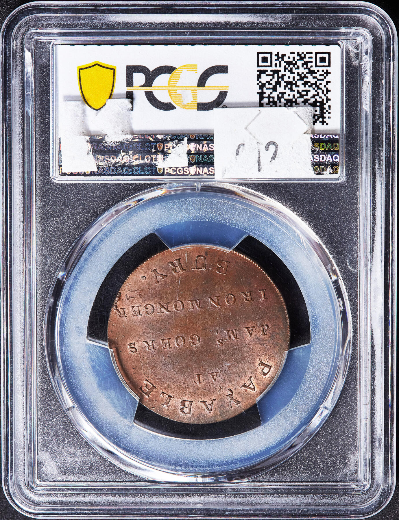 【俄甄集藏】满园春色-2026年(051)04-22星期三 晚 19:30 全场包邮 英国1790年代萨福克郡伯里圣埃德蒙兹铁器商人詹姆斯·格斯1/2便士商业代用铜币，PCGS MS64，原铜光难得，转光品相，亚军