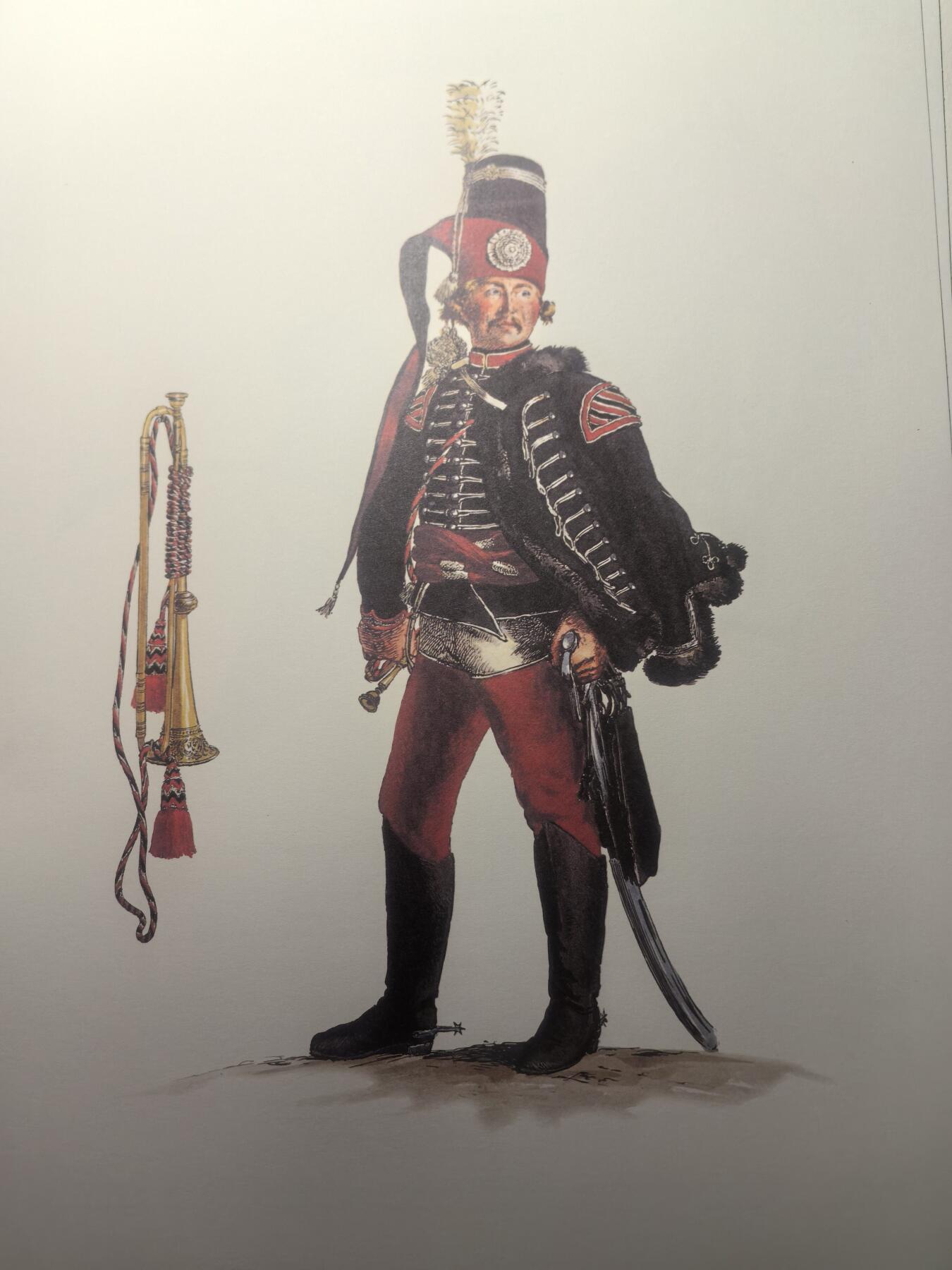 盛世勋华——号角文化勋章邮票专场拍卖第314期 大尺寸手绘图卡 普鲁士王国第5骠骑兵团号手 大A4尺寸 翻印自1851年出版《腓特烈大帝的军队》一书