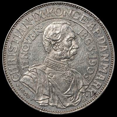 修遠堂世界钱币第111期 - 1903年丹麦国王登基40周年纪念2克朗银币 15g，含银80%