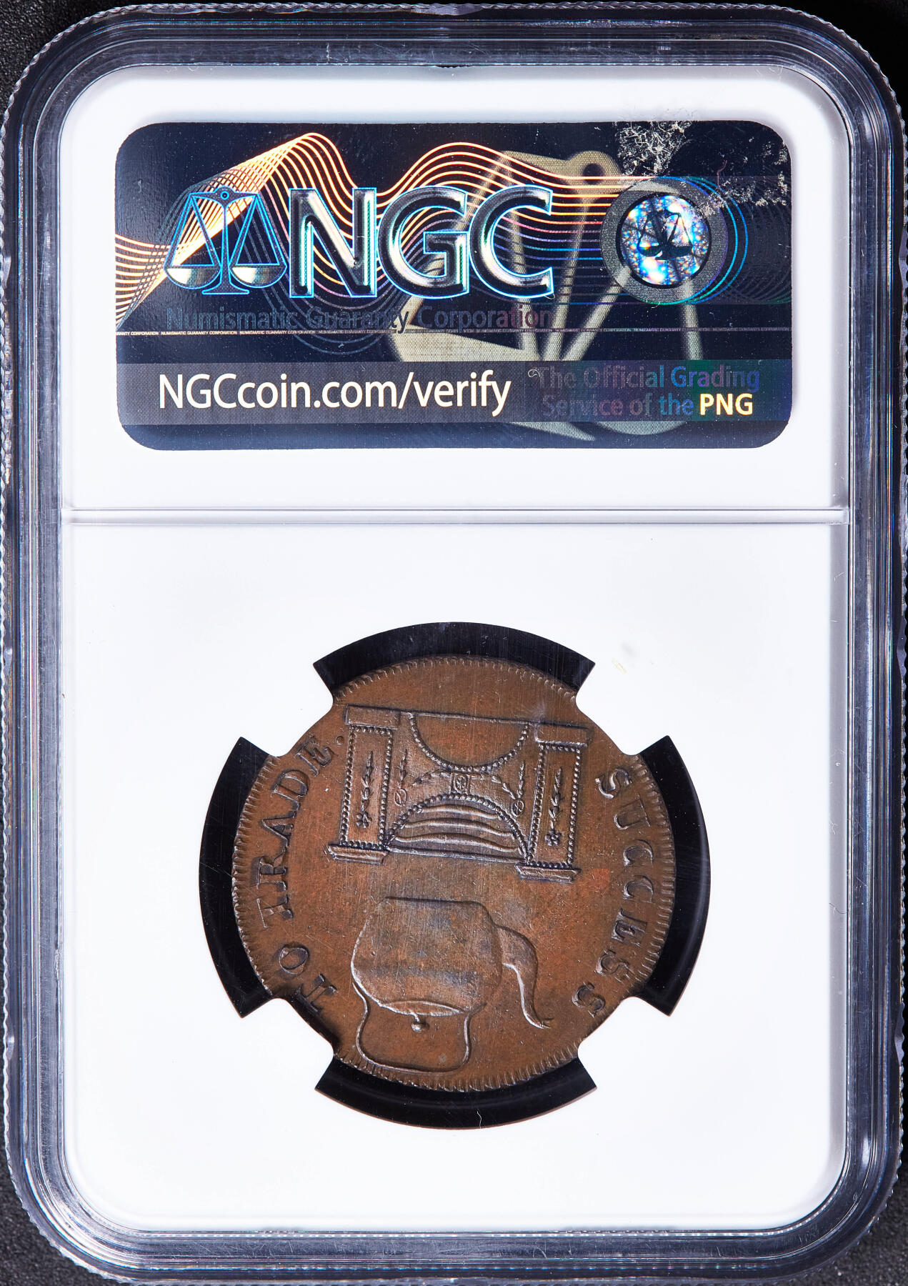 【俄甄集藏】满园春色-2026年(051)04-22星期三 晚 19:30 全场包邮 英国1790年代萨福克郡伯里圣埃德蒙兹商人麦克·阿斯佩1/2便士茶壶与巴斯炉商业代用铜币，NGC MS64，巧克力包浆，原光品相