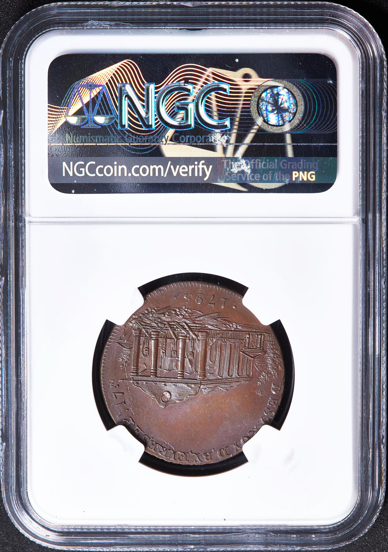 【俄甄集藏】满园春色-2026年(051)04-22星期三 晚 19:30 全场包邮 英国1795年沃里克郡伯明翰瓷器商人威廉·哈伦1/2便士敦科文特花园圣保罗教堂火灾代用铜币，NGC MS63，巧克力包浆，高浮雕，原光品相，季军