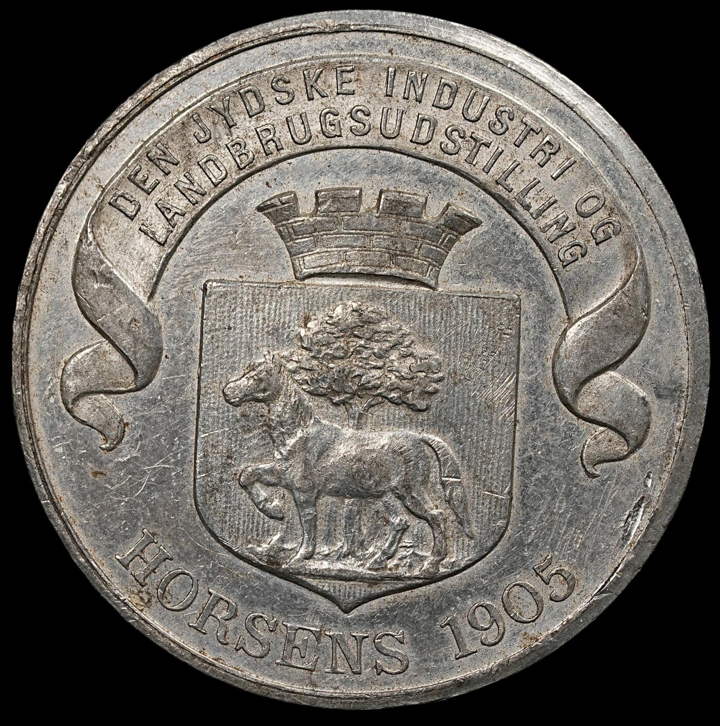 修遠堂世界钱币第111期 1905 年丹麦霍森斯日德兰工业与农业博览会纪念章，44.86mm，31.71g