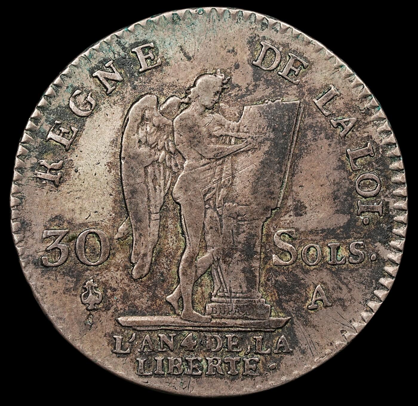 修遠堂世界钱币第111期 1792 年法国路易十六 30 索尔银币，10.13g