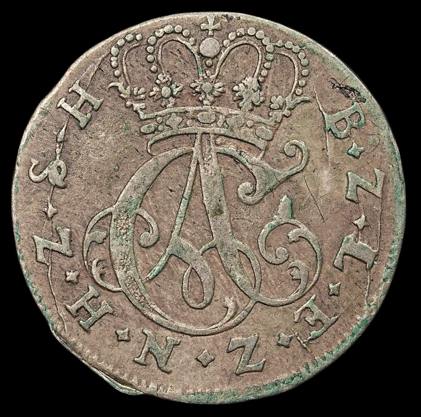 修遠堂世界钱币第111期 1725 年吕贝克主教区 6 斯基令银币，3.84g