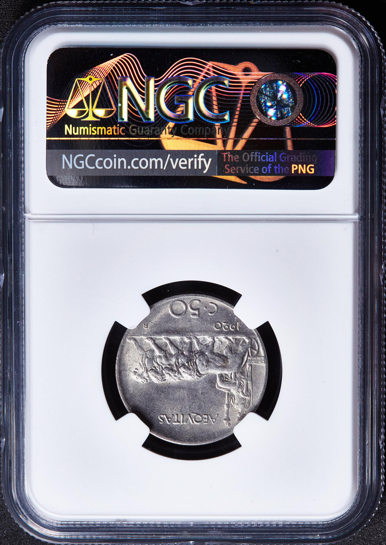 【俄甄集藏】满园春色-2026年(051)04-22星期三 晚 19:30 全场包邮 意大利王国1920年伊曼纽尔三世R版50分女神驭狮镍币，NGC MS63，平边版，转光品相