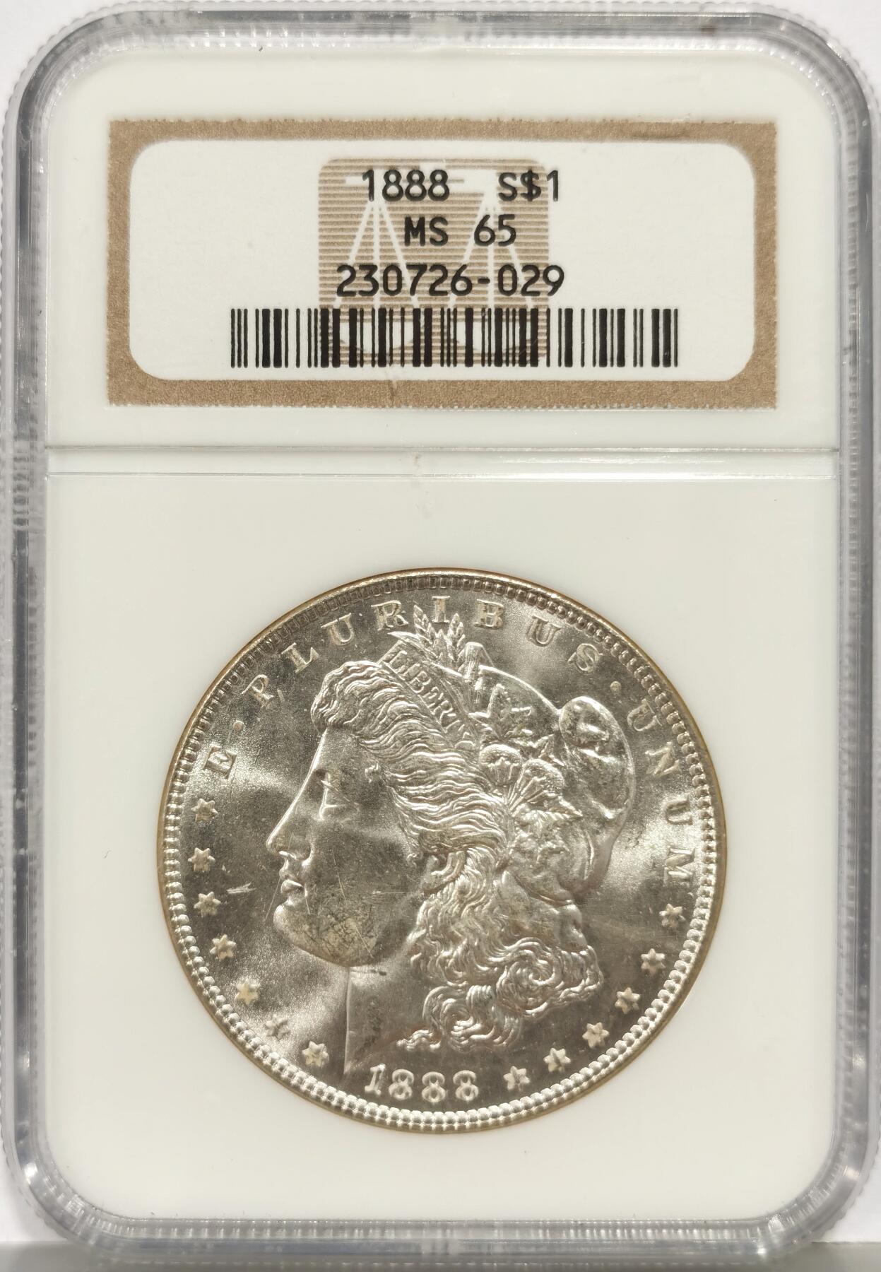 博洋堂世界钱币拍卖第168期（全场包邮） NGC MS65 美国1888年吉祥年摩根银币，老盒严评，十字光