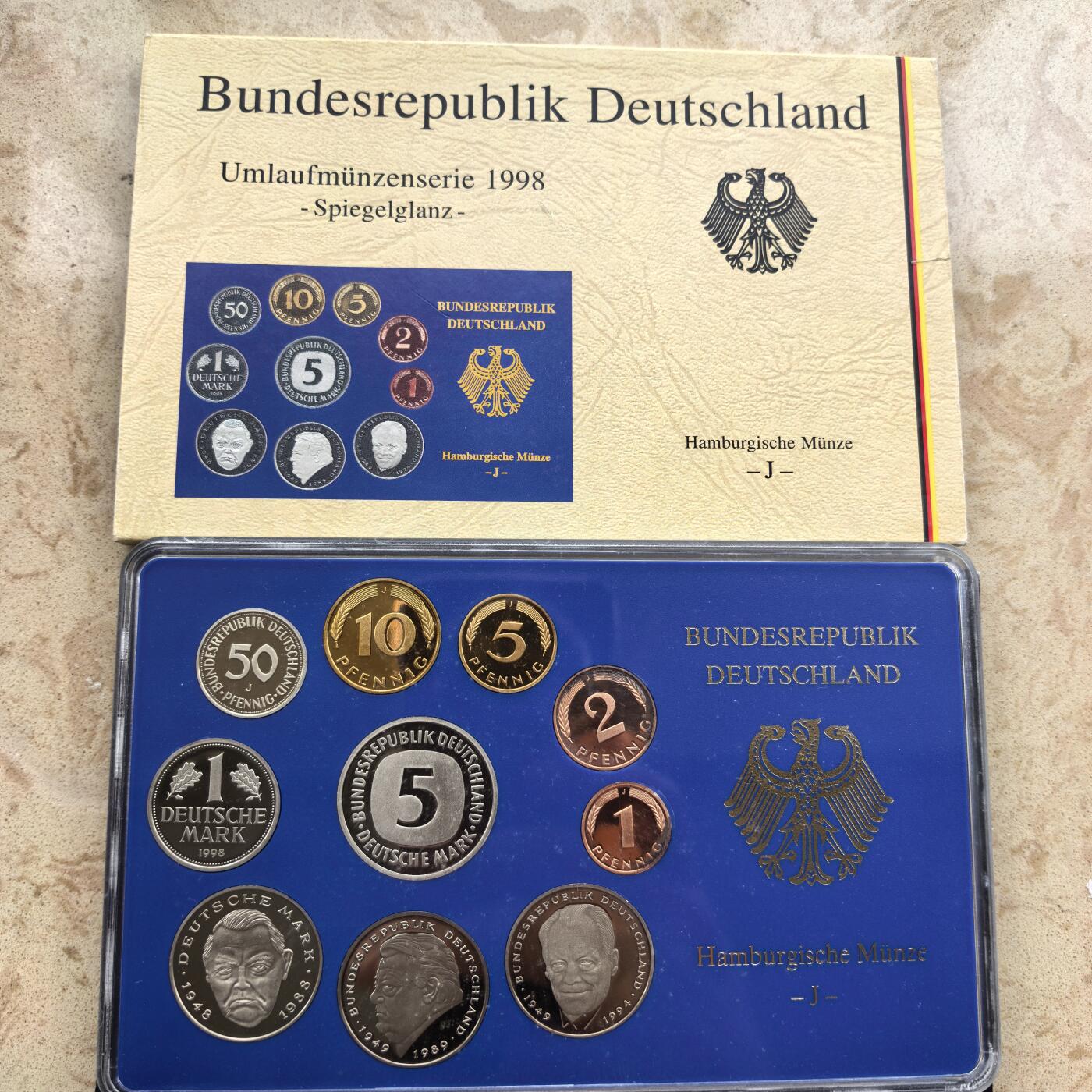 道一币馆币章第一百七十四场 原包装 德国1998年精制套币全套十枚-J标汉堡造币厂