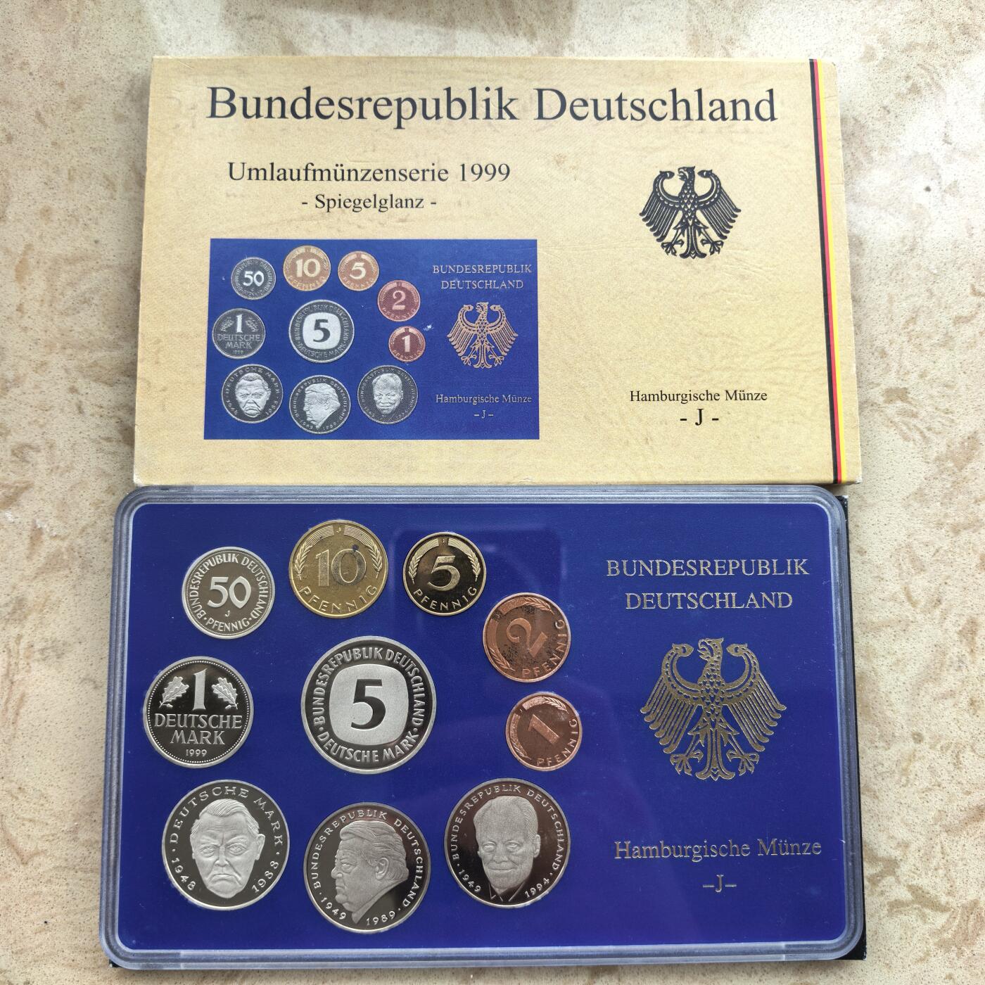 道一币馆币章第一百七十四场 原包装 德国1999年精制套币全套十枚-J标汉堡造币厂