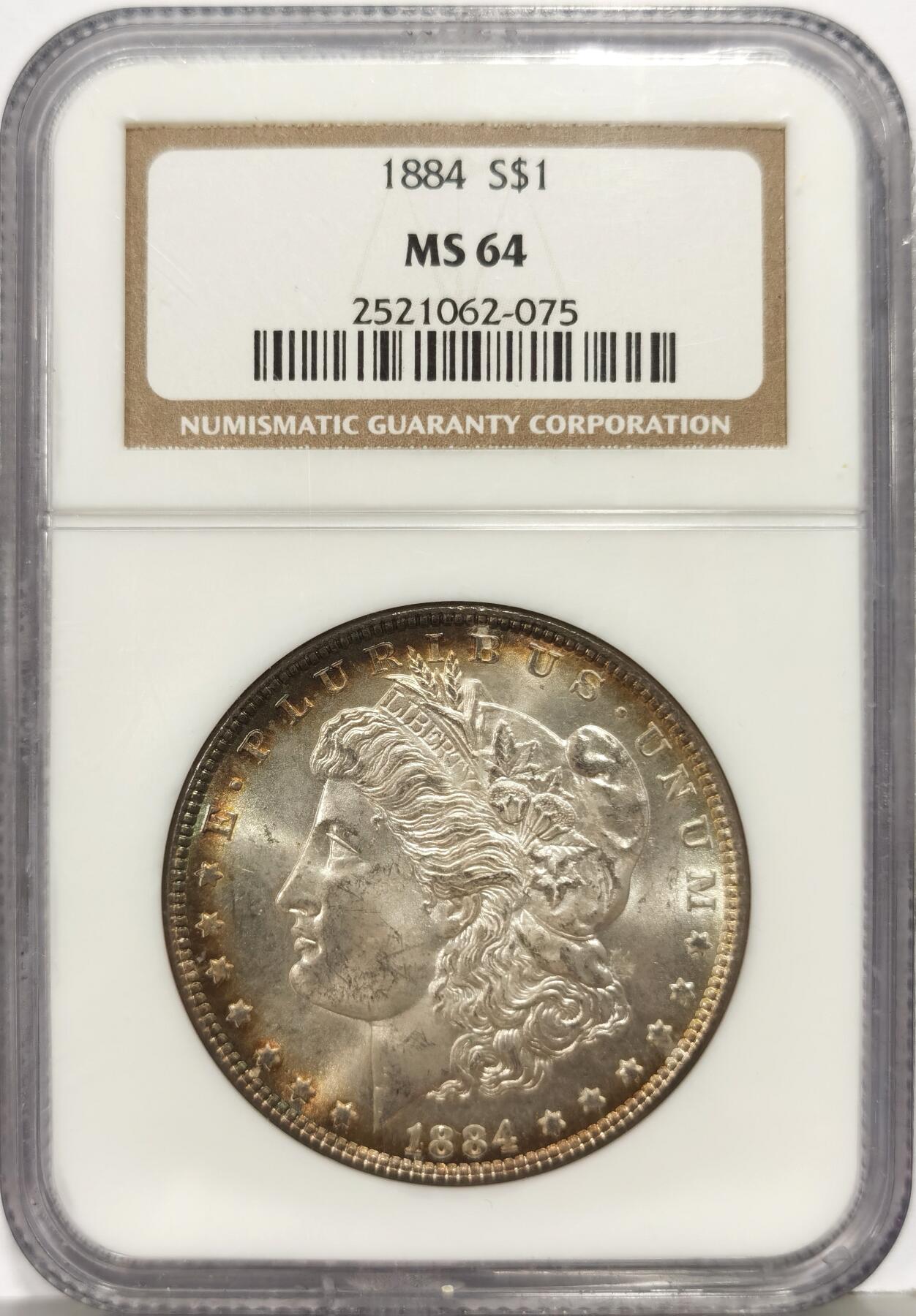 博洋堂世界钱币拍卖第168期（全场包邮） NGC MS64 美国1884年摩根银币，老盒严评，环彩