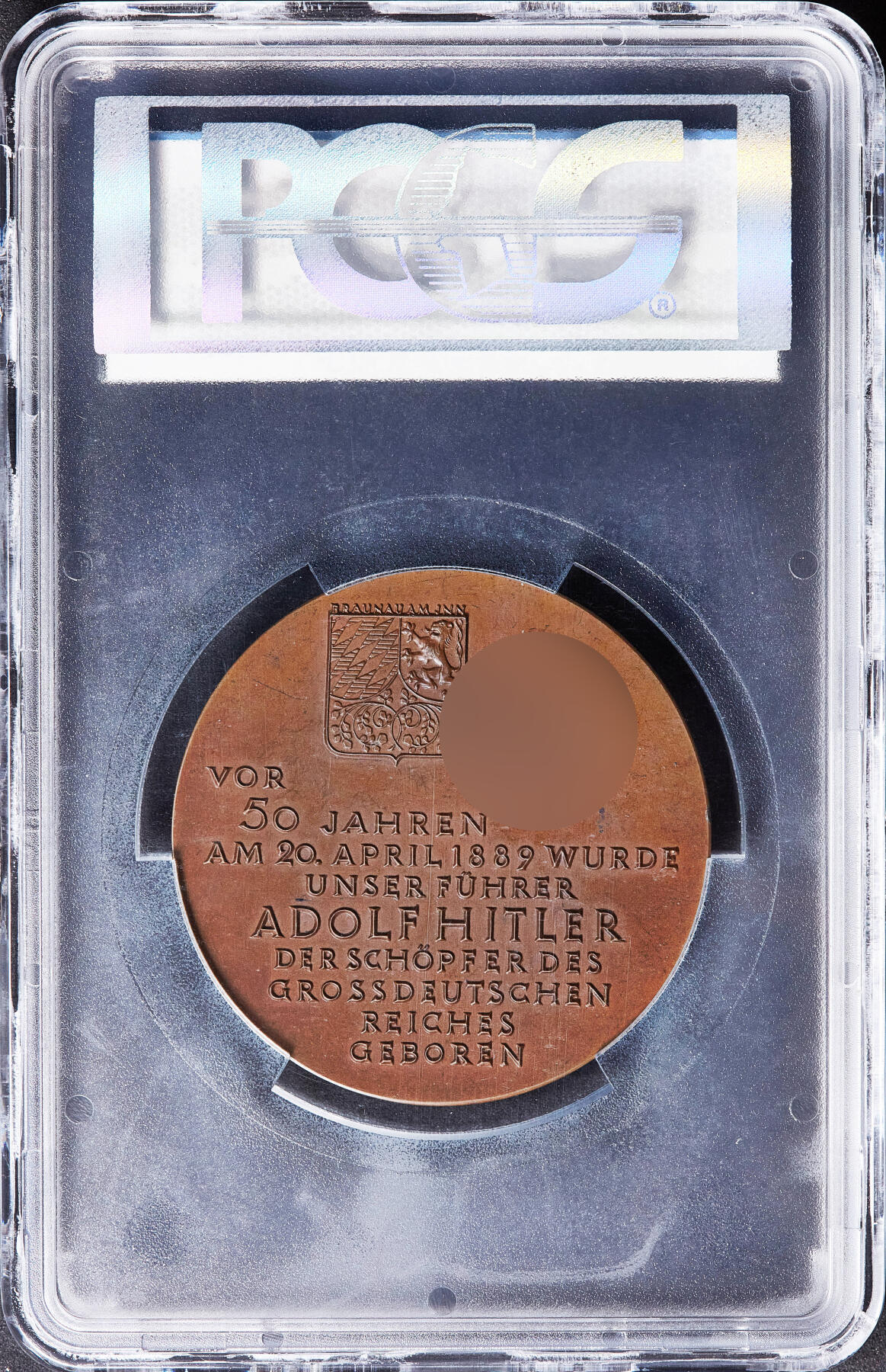 【俄甄集藏】满园春色-2026年(051)04-22星期三 晚 19:30 全场包邮 德国第三帝国1939年纪念总理50周岁大铜章，PCGS SP64，高浮雕，磨砂底板，巧克力包浆，稀少60mm大直径版，名誉品种，原图联系客服或至官网查询