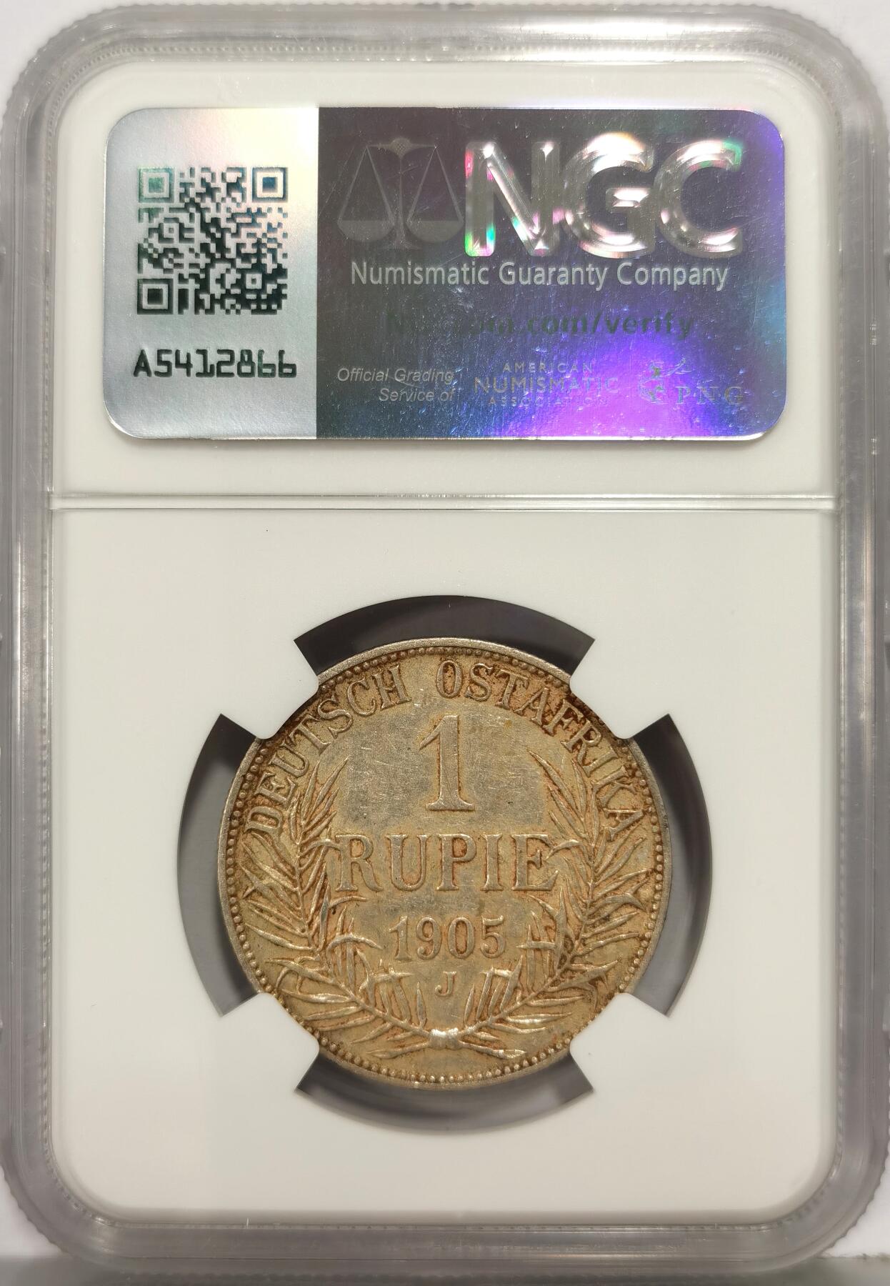 博洋堂世界钱币拍卖第168期（全场包邮） NGC AU50 德属东非1905J1卢比银币