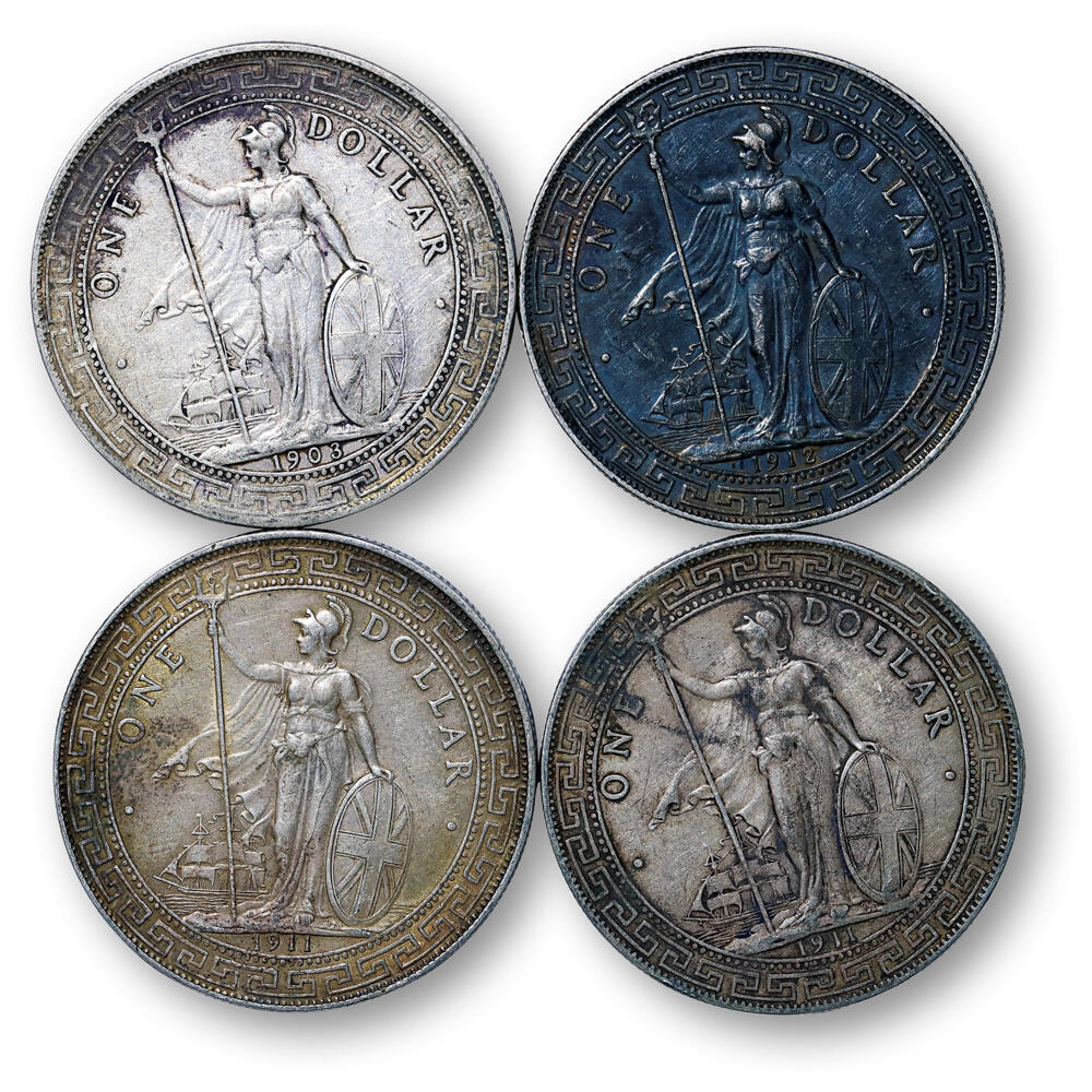 德泉缘2026年三亚春季拍卖会 英属贸易站洋壹圆银币一组 4 枚 裸币 裸币