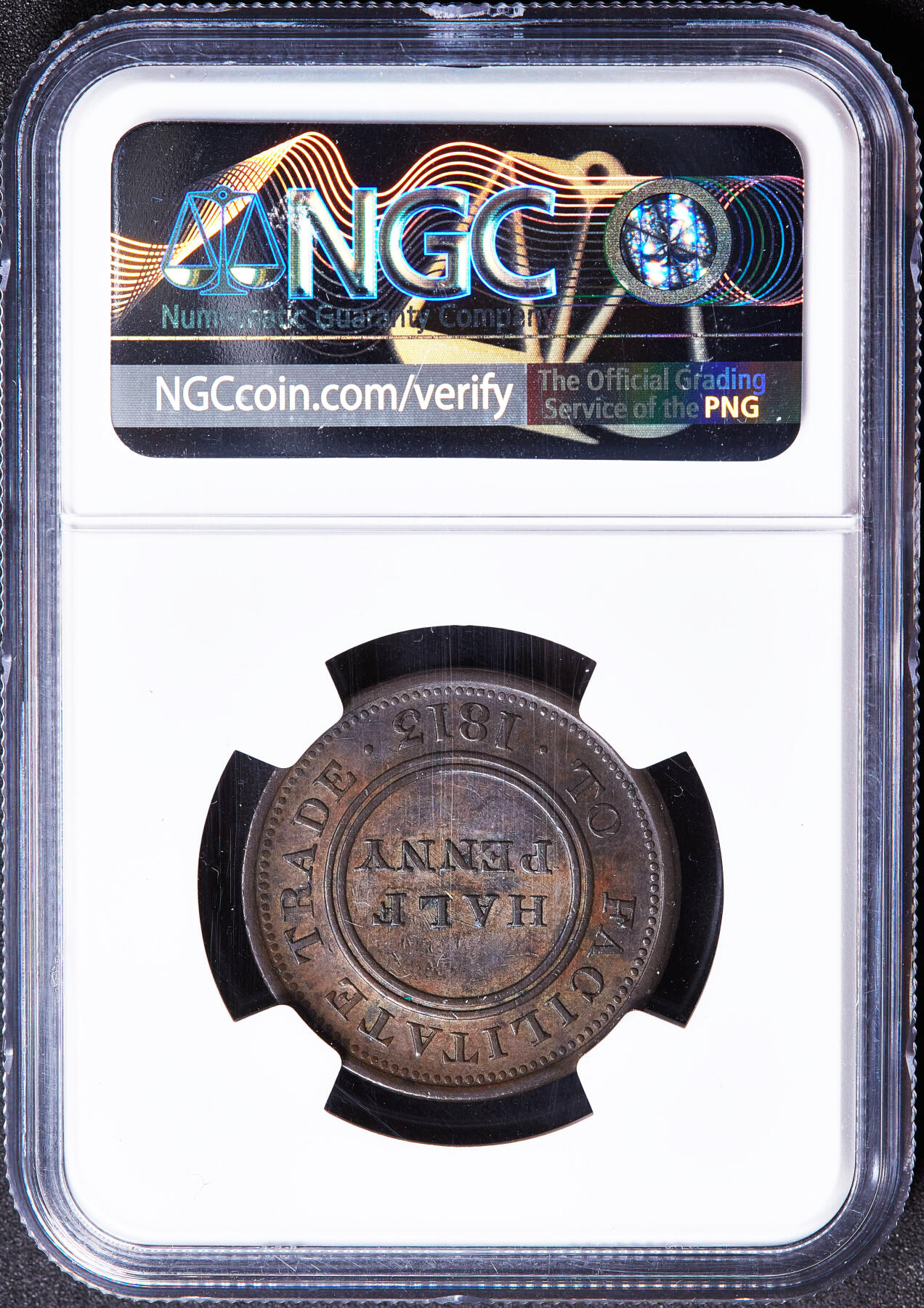 【俄甄集藏】满园春色-2026年(051)04-22星期三 晚 19:30 全场包邮 英国1813年伍斯特郡实业家小约翰·克纳普1/2便士城市纹章与商业宣言商业代用铜币，NGC MS62，巧克力包浆，原光品相，稀少品种，亚军