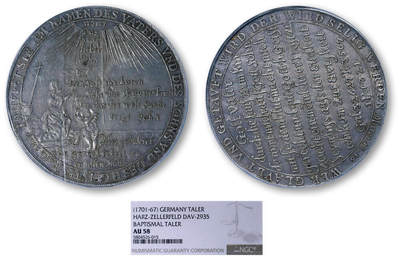 德泉缘2026年三亚春季拍卖会 - 1701-67年德国洗礼泰勒银币一枚 NGC AU58 5804526-015