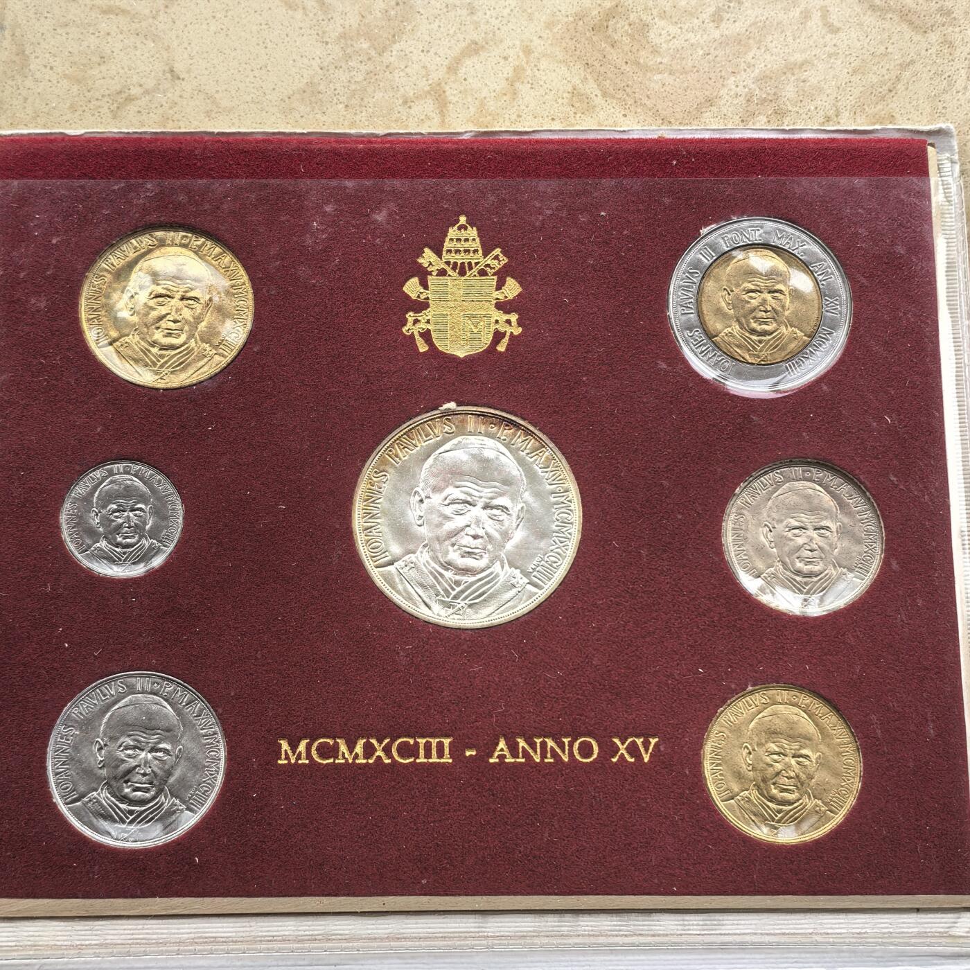 道一币馆币章第一百七十四场 原包装 梵蒂冈1993年清年套币七枚 含1000里拉银币