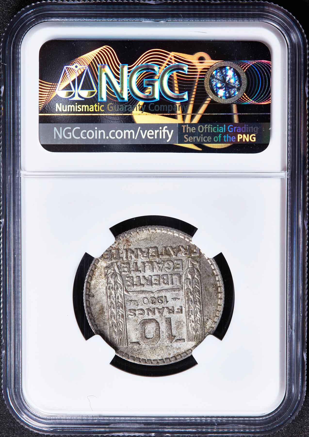 【俄甄集藏】满园春色-2026年(051)04-22星期三 晚 19:30 全场包邮 法国1930年第三共和国桂冠10法郎银币，NGC MS63，黄油彩原光品相