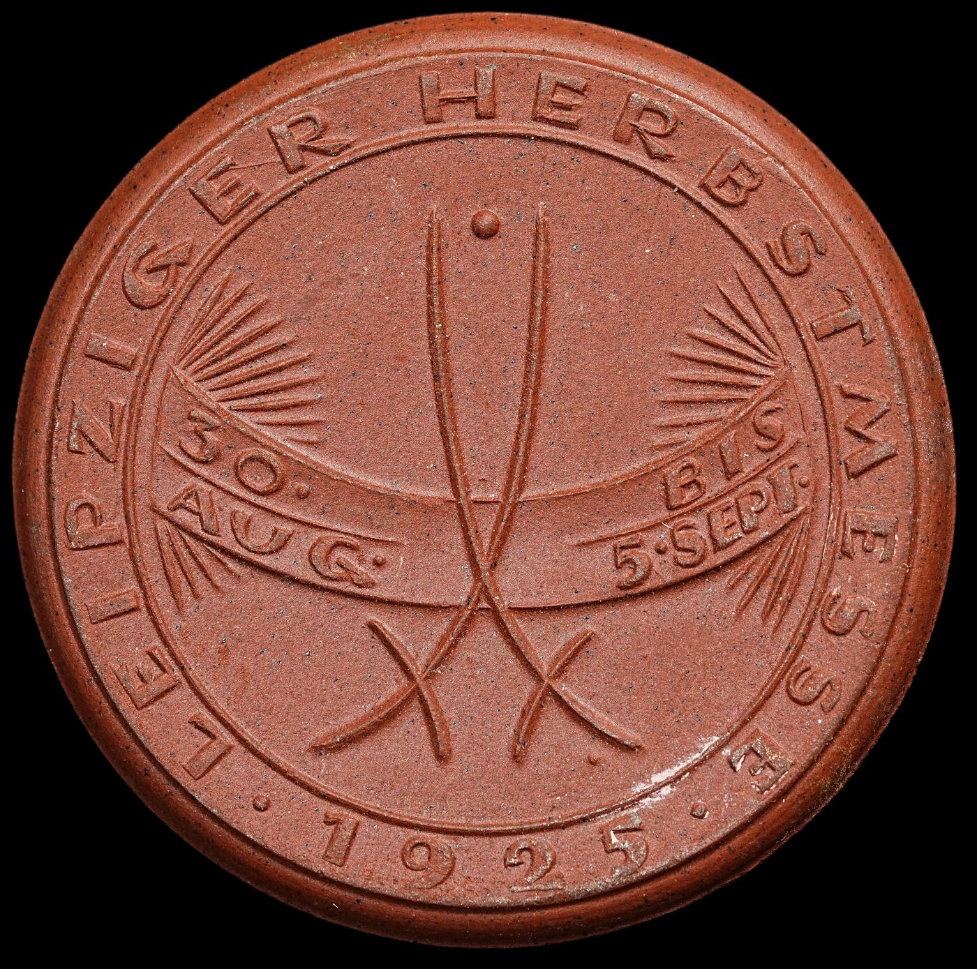 修遠堂世界钱币第111期 1925 年德国莱比锡博览会陶土纪念币章，36.34mm，8.80g