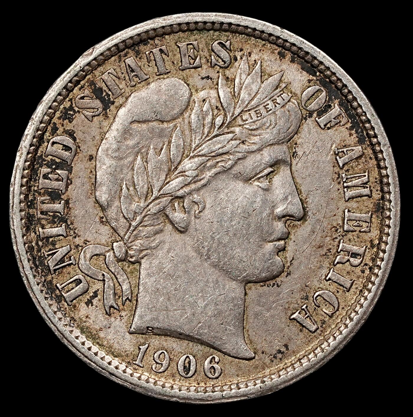 修遠堂世界钱币第111期 1906年美国10美分银币，2.48g