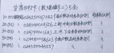 公藏第63期裸卡拍卖 甘肃田村卡（敦煌磁卡之二）5全品相钢印码见描述。