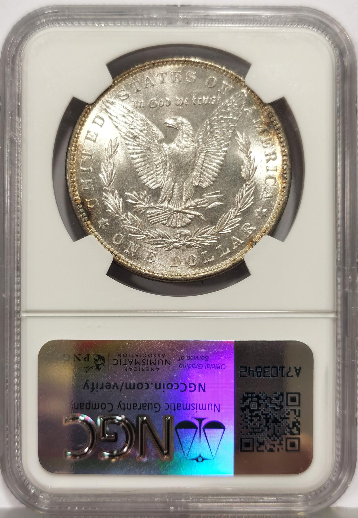 博洋堂世界钱币拍卖第168期（全场包邮） NGC MS65 美国1888年摩根银币P版，原汁原味，币面清爽干净又舒适，转光强烈细节优秀，状态一流。1888吉祥年份吉祥寓意要发发发，市场上比较稀少年份版本。