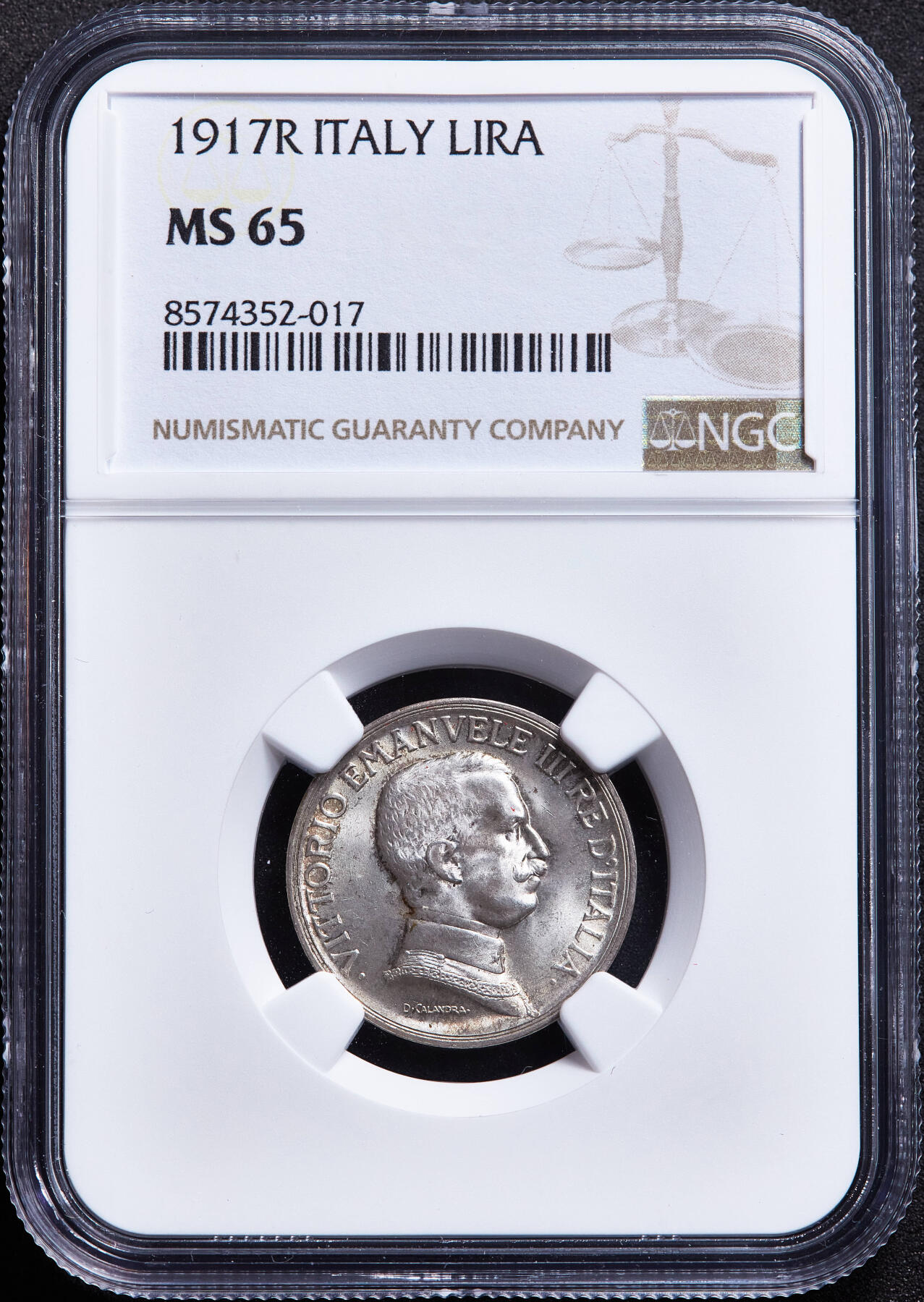 【俄甄集藏】满园春色-2026年(051)04-22星期三 晚 19:30 全场包邮 意大利王国1917年伊曼纽尔三世R版1里拉胜利女神驾马车银币，NGC MS65，黄油彩转光品相，顶级状态