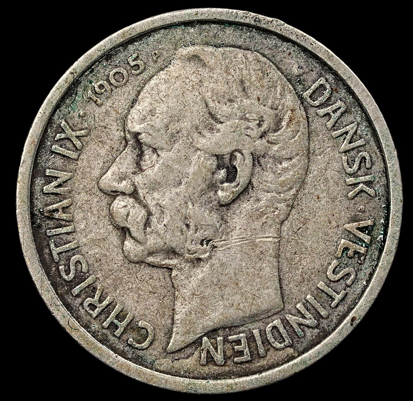 修遠堂世界钱币第111期 1905 年丹属西印度群岛 50 比特 / 10 分银币 ，2.41g