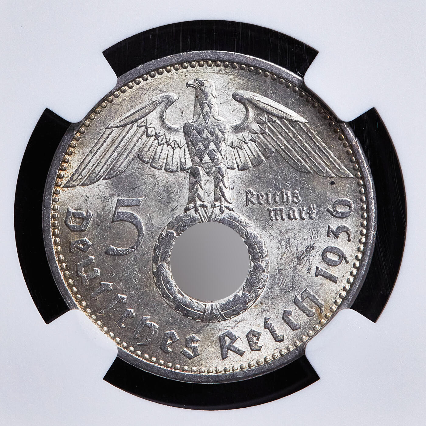 【俄甄集藏】满园春色-2026年(051)04-22星期三 晚 19:30 全场包邮 德国第三帝国1936年A版兴登堡党徽5马克银币，NGC MS62，黄油彩包浆，转光品相，少见年份，原图至官网查询或联系客服