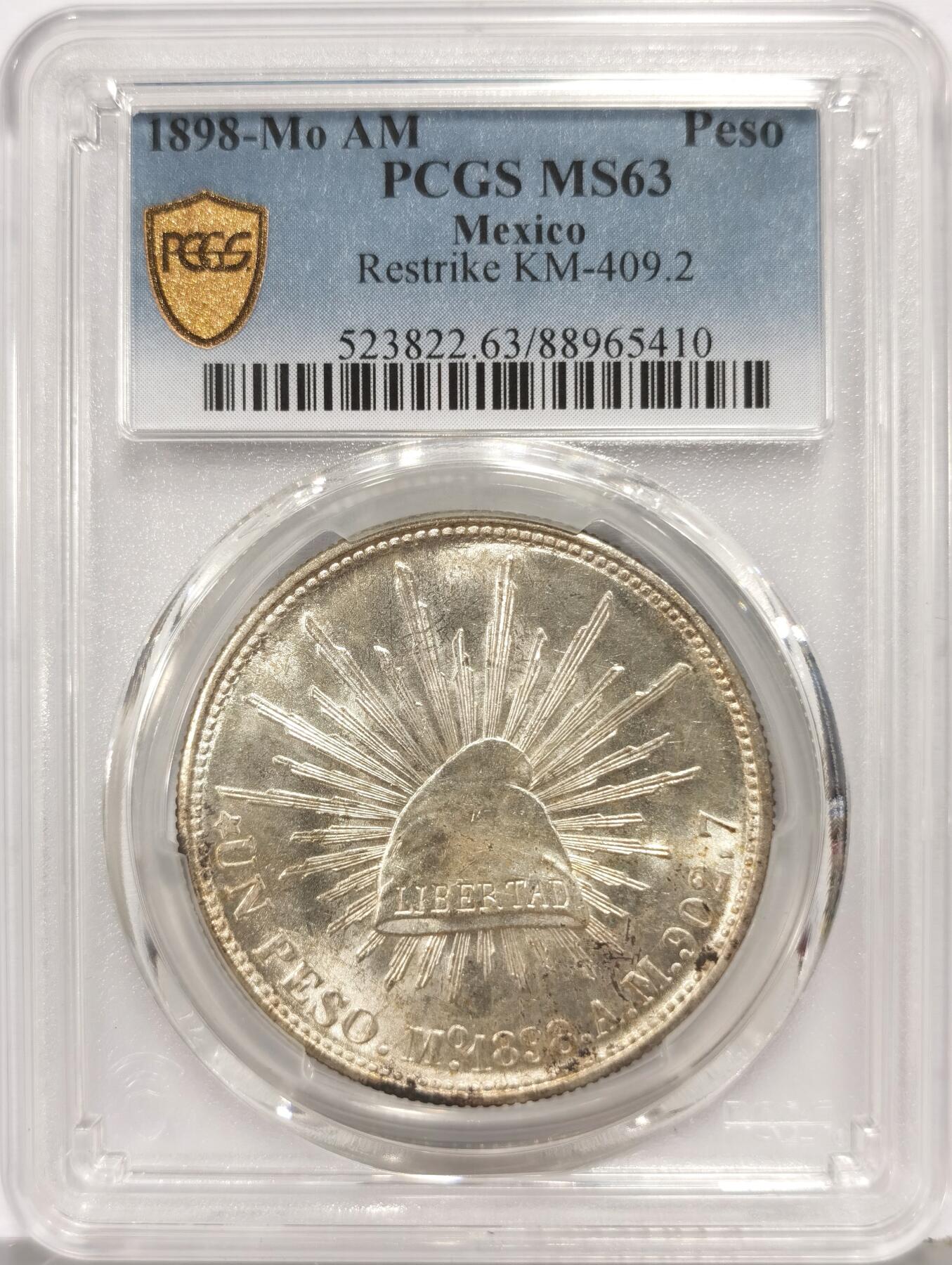博洋堂世界钱币拍卖第168期（全场包邮） PCGS MS63 墨西哥1898年MO AM版直边鹰洋，后铸版